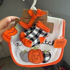 Baby Essentials Orange and Black Socks & Tights Set